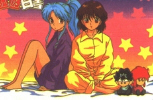 Botan and Keiko in pajamas...look at those kawaii Hiei and Kurama dolls!